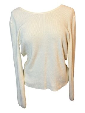 Pink Rose Ivory Long Sleeve Lightweight Crewneck Top